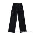 Womens Print Straight Leg Cargo Woven Twill Pants